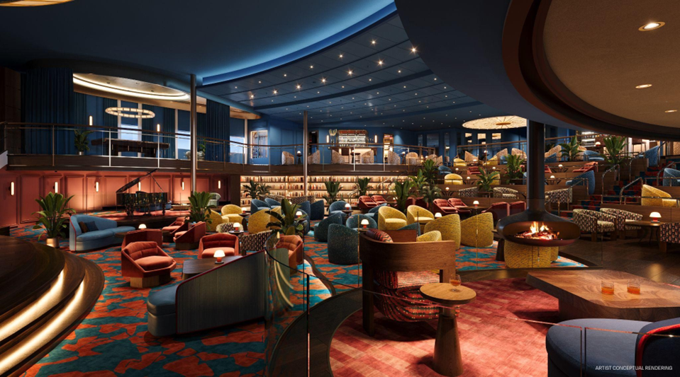 Onboard theater and entertainment lounge for residents living on the cruise ship